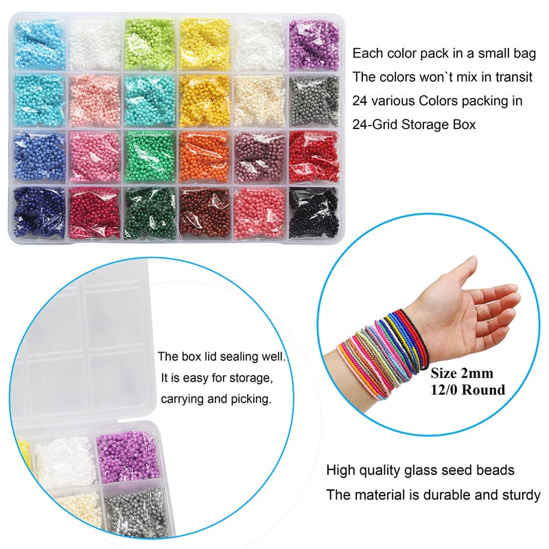 BALABEAD 2mm Round Size Almost Uniform Seed Beads for Making Earring, About 20000pcs in Box 24 Pearled Color 12/0 Small Seed Beads (850pcs/Color, 24 Colors) - Image 5